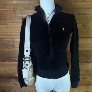 Juicy Couture black velour zip up jacket with white details